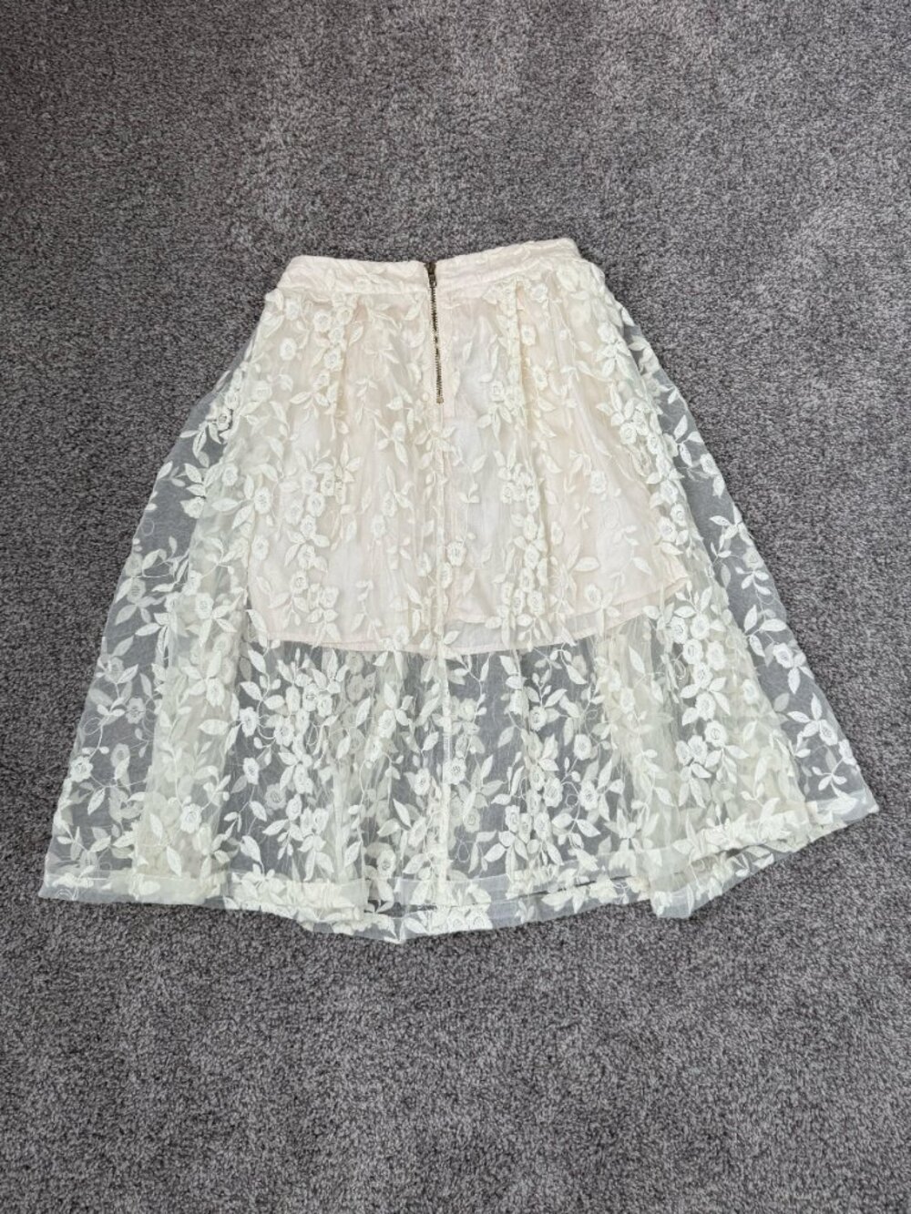 L'Atiste by Amy Floral Lace Midi Skirt Size M Cream Beige - Picture 4 of 12